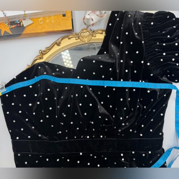 🆕 SELF-PORTRAIT 🧿 NWOT Velvet Diamante One Shoulder Mini Dress, Sz UK 12 US 8 - Picture 15 of 16